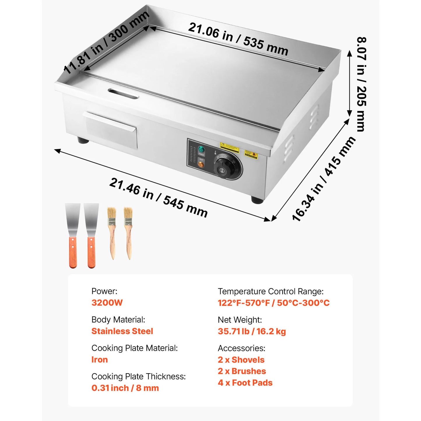 Commercial Electric Stainless Steel Countertop Flat Top Grill