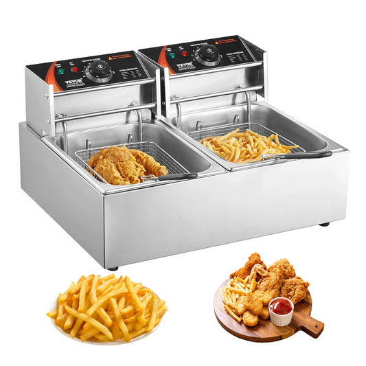 Commercial Countertop Electric Deep Fryer w/Dual Removable Tanks