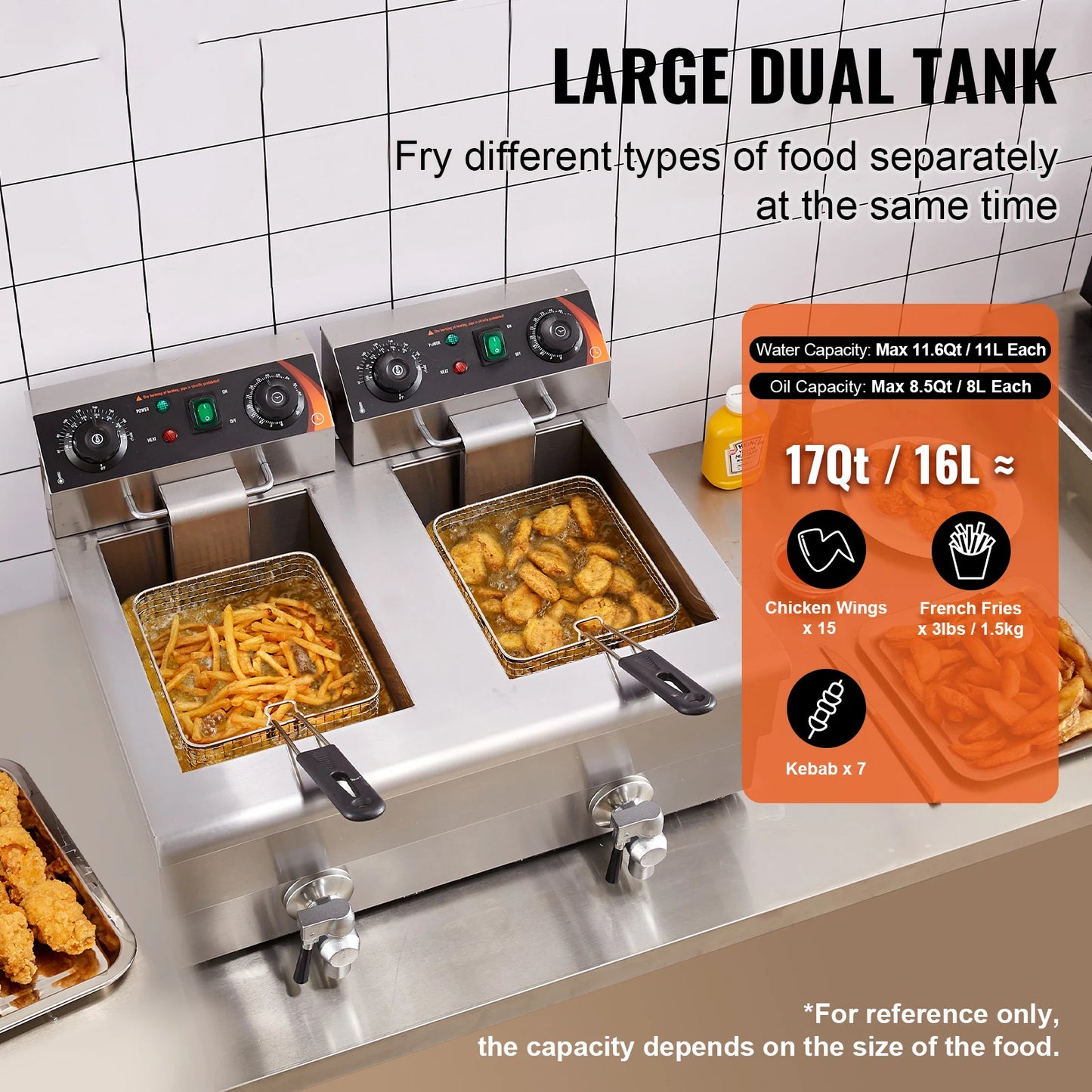 Commercial Countertop Electric Deep Fryer w/Dual Removable Tanks