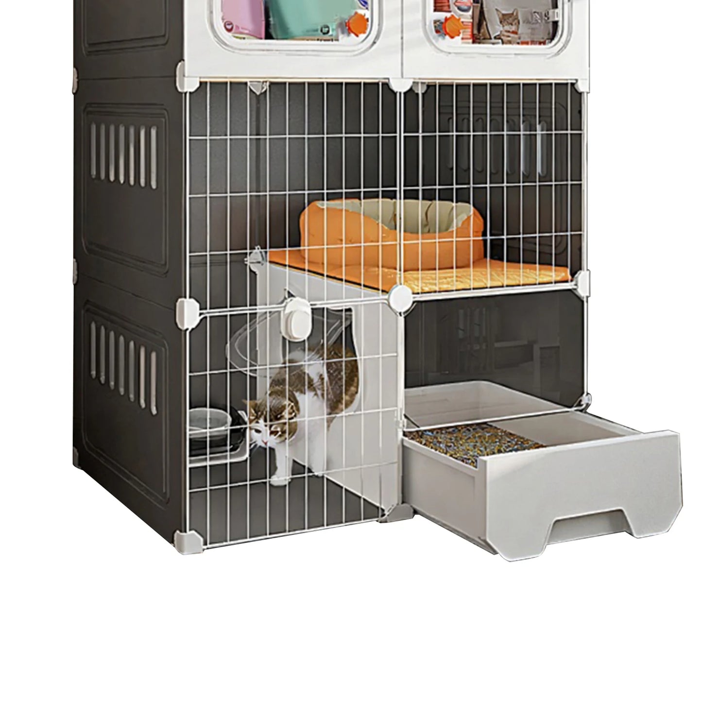 Indoor Cat Cage with Bed, Hammock, Litter Box