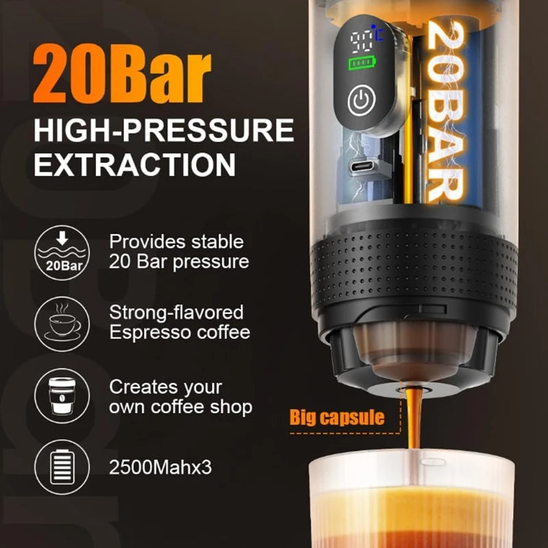Portable three-in-one travel coffee/espresso machine