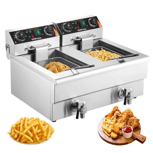 Commercial Countertop Electric Deep Fryer w/Dual Removable Tanks