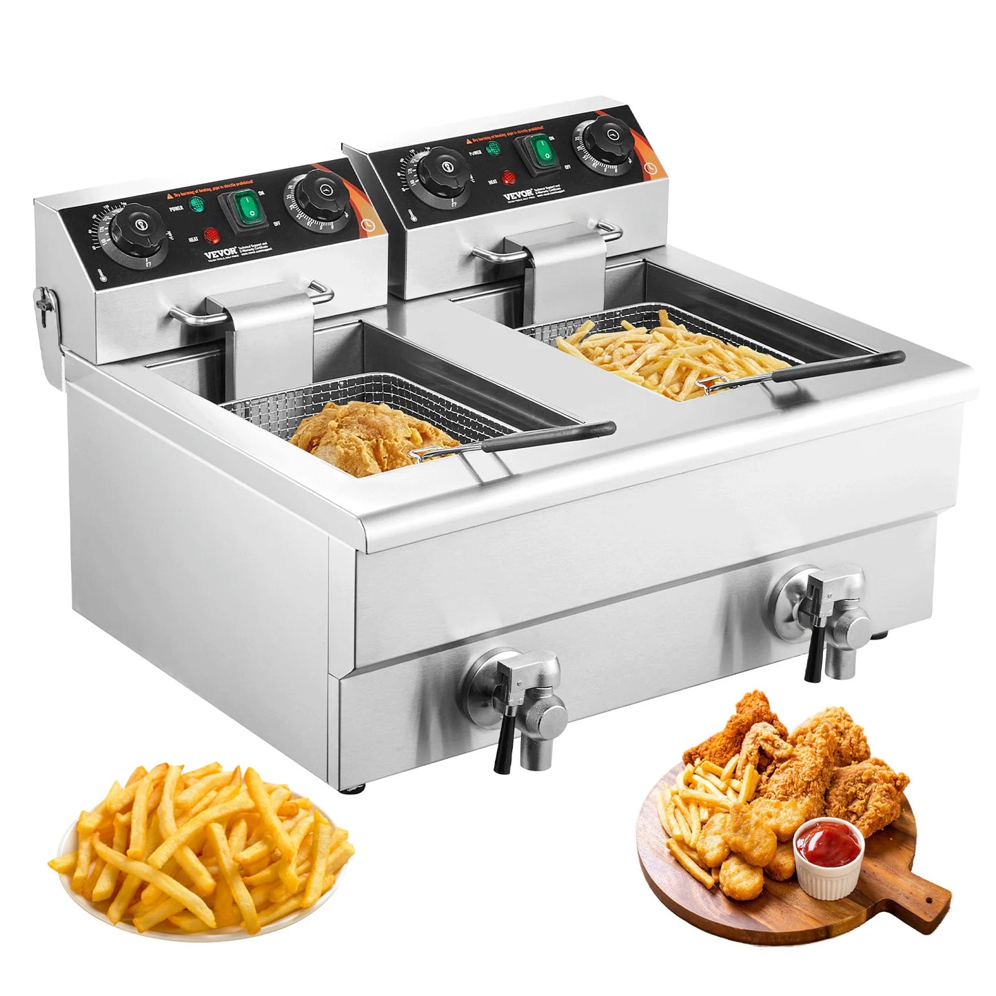 Commercial Countertop Electric Deep Fryer w/Dual Removable Tanks