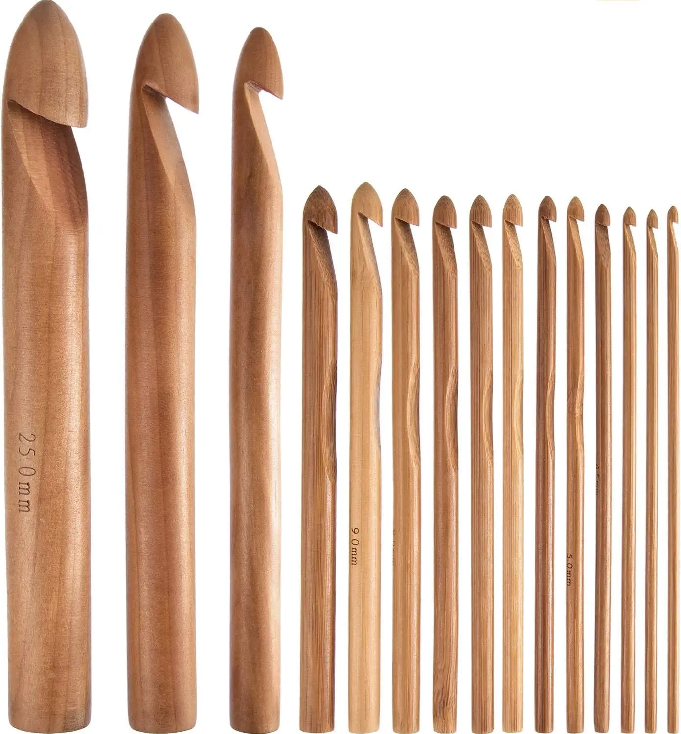 15-Piece Wooden Bamboo Crochet Hooks Set