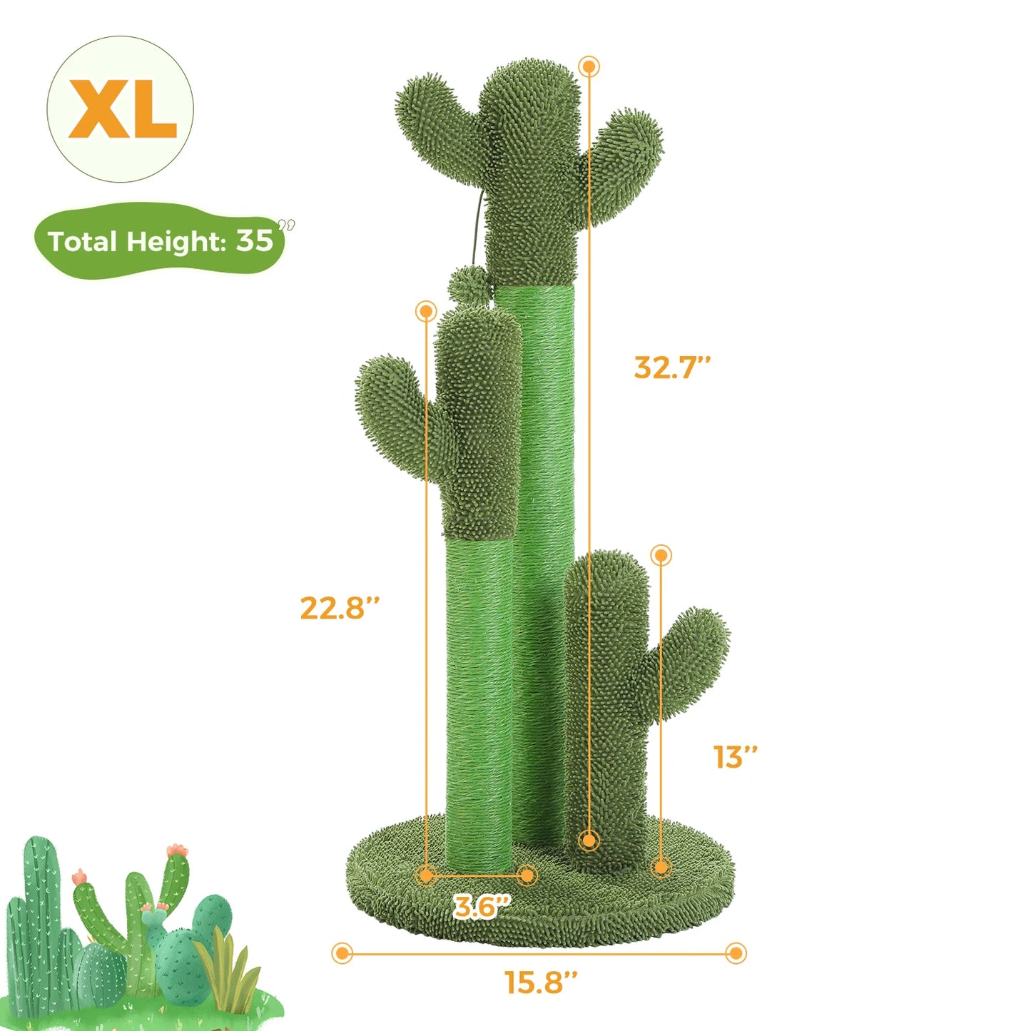 Cactus Cat Tree with Hammock, Scratching Post, Cat Toys