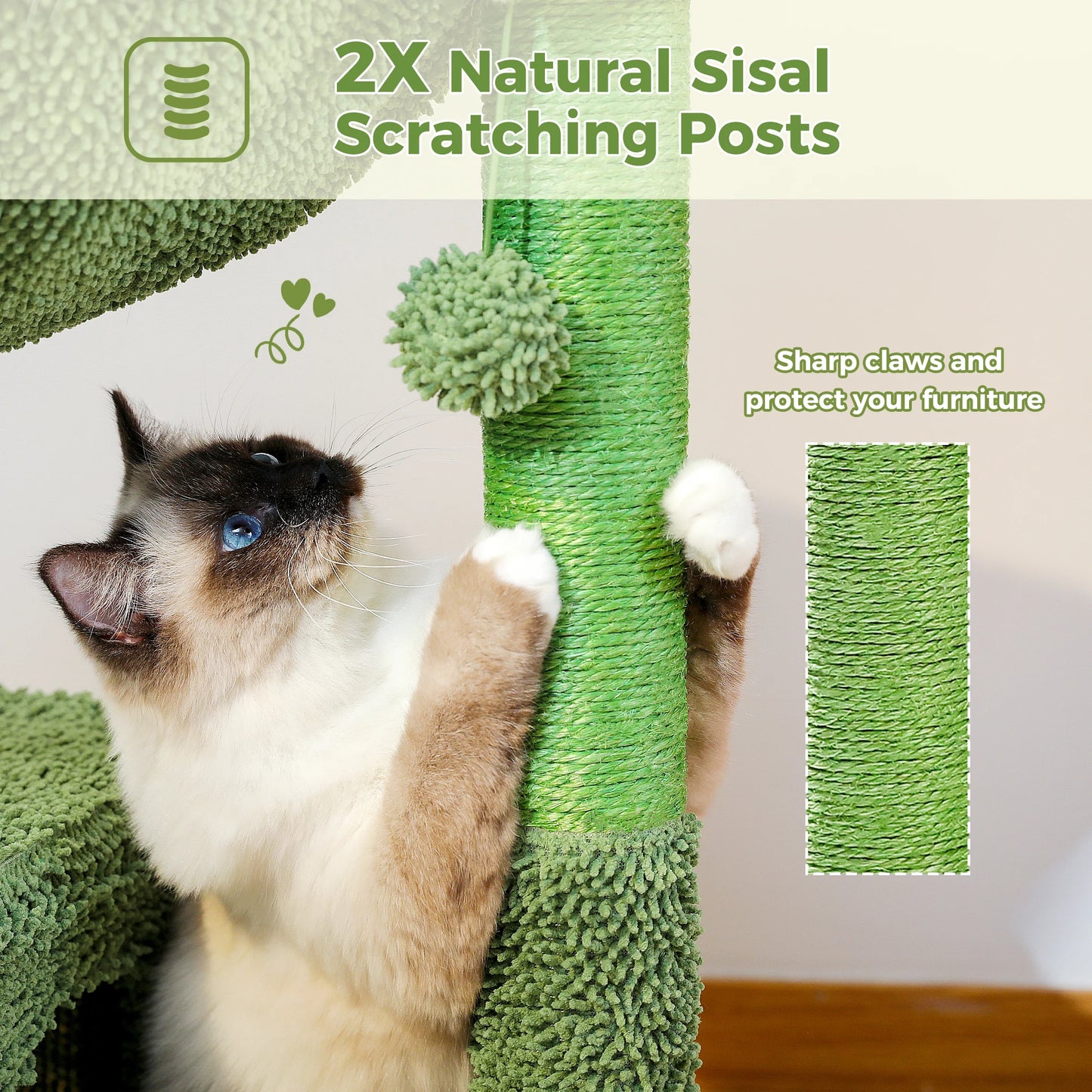 Cactus Cat Tree with Hammock, Scratching Post, Cat Toys
