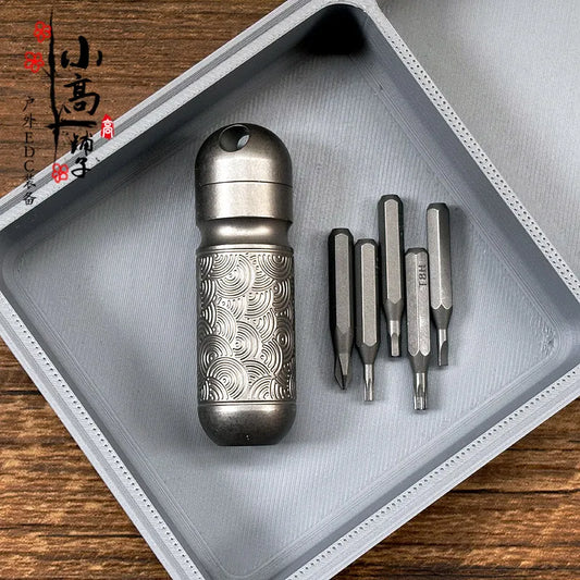 Titanium Mini Multifunctional Pocket Tool with Bit Storage