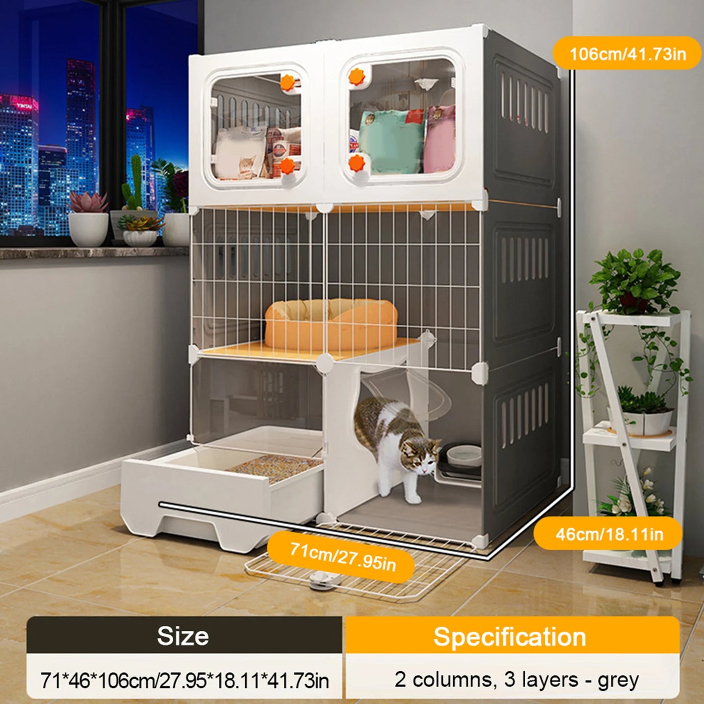 Indoor Cat Cage with Bed, Hammock, Litter Box