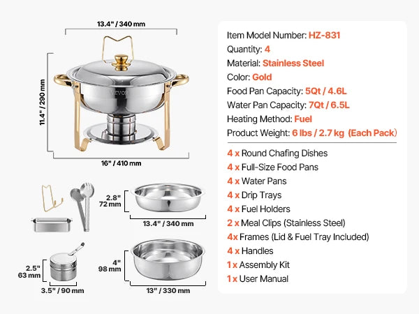 Stainless Steel Chafing Dish 4 Pack Buffet Set