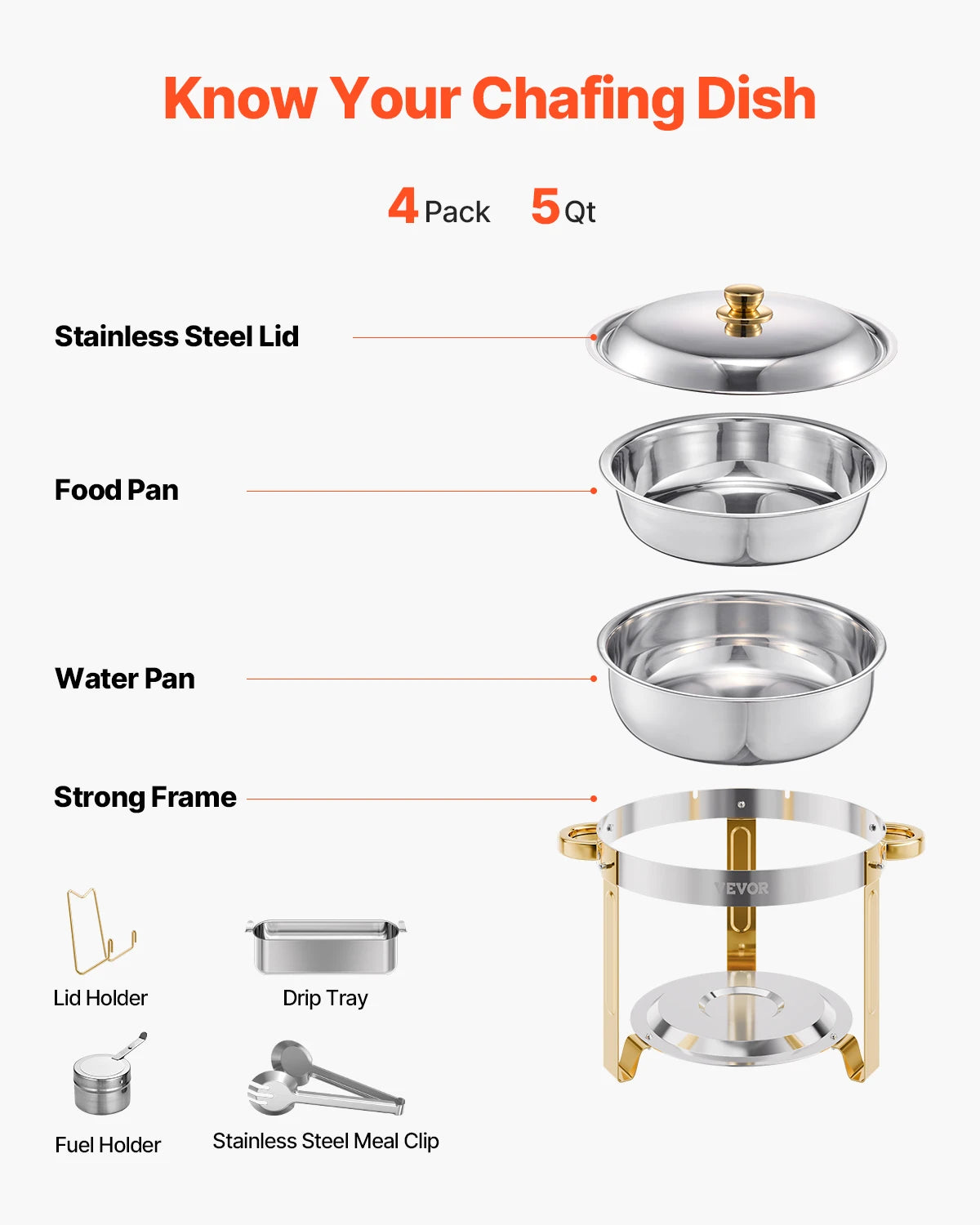 Stainless Steel Chafing Dish 4 Pack Buffet Set