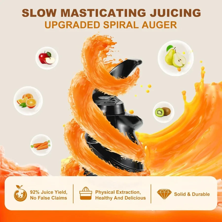 Cold press juicer for whole fruits and vegetables
