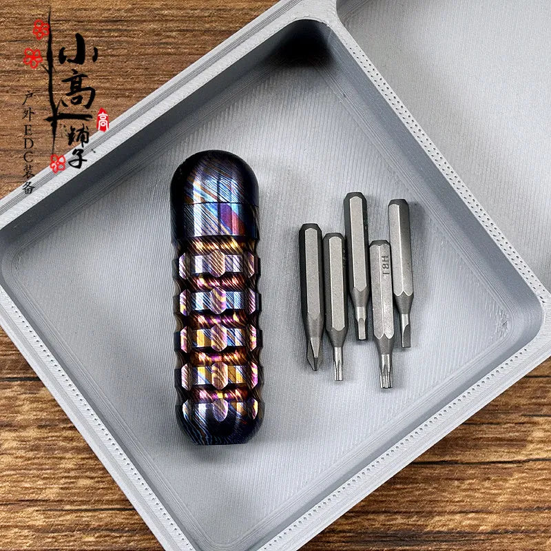 Titanium Mini Multifunctional Pocket Tool with Bit Storage