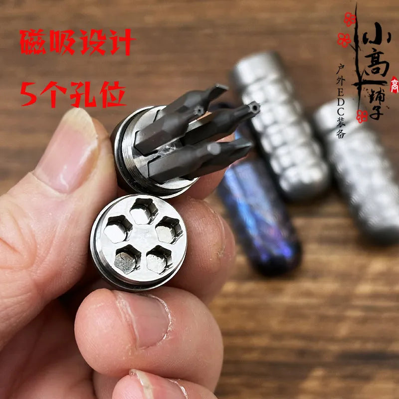 Titanium Mini Multifunctional Pocket Tool with Bit Storage