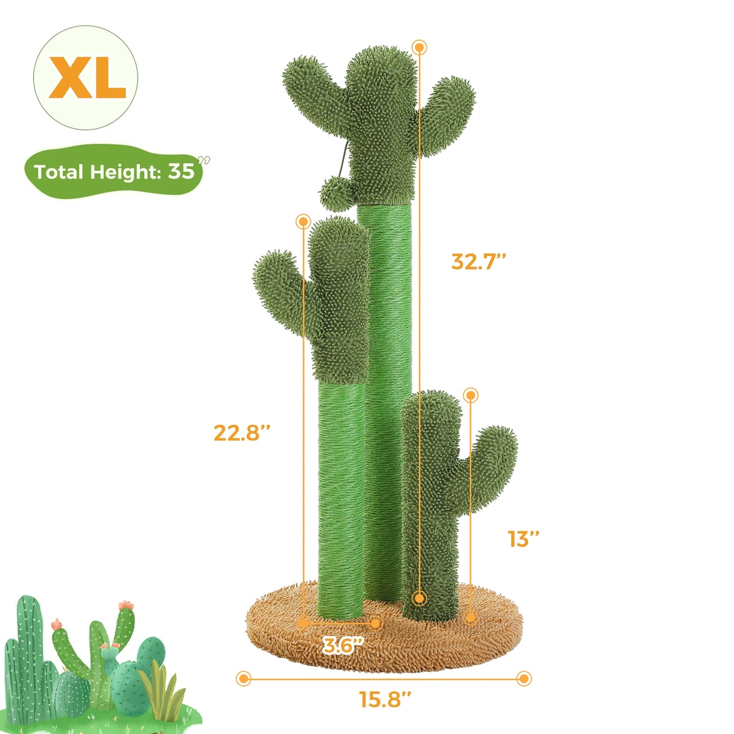 Cactus Cat Tree with Hammock, Scratching Post, Cat Toys
