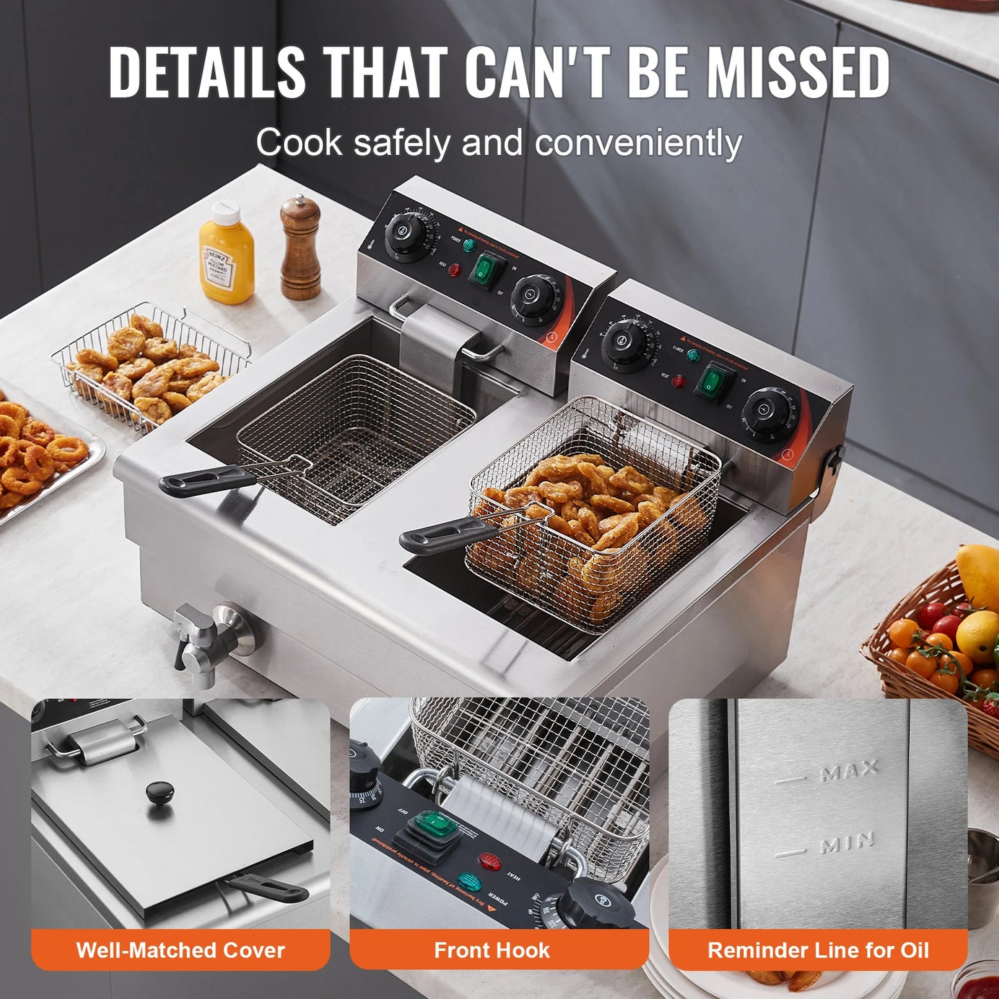 Commercial Countertop Electric Deep Fryer w/Dual Removable Tanks