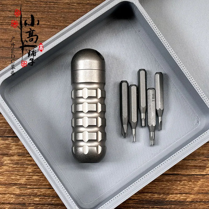 Titanium Mini Multifunctional Pocket Tool with Bit Storage