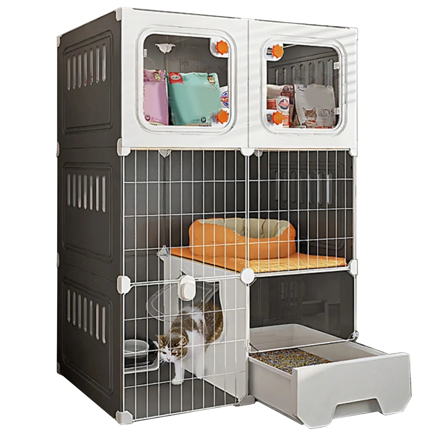 Indoor Cat Cage with Bed, Hammock, Litter Box