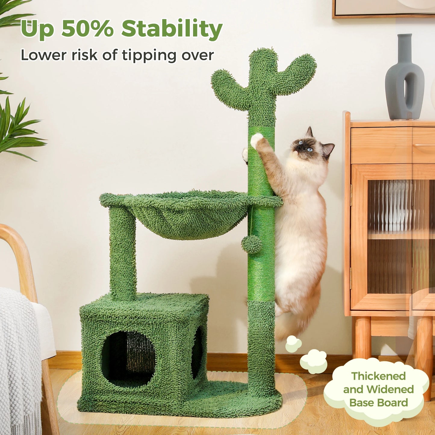 Cactus Cat Tree with Hammock, Scratching Post, Cat Toys