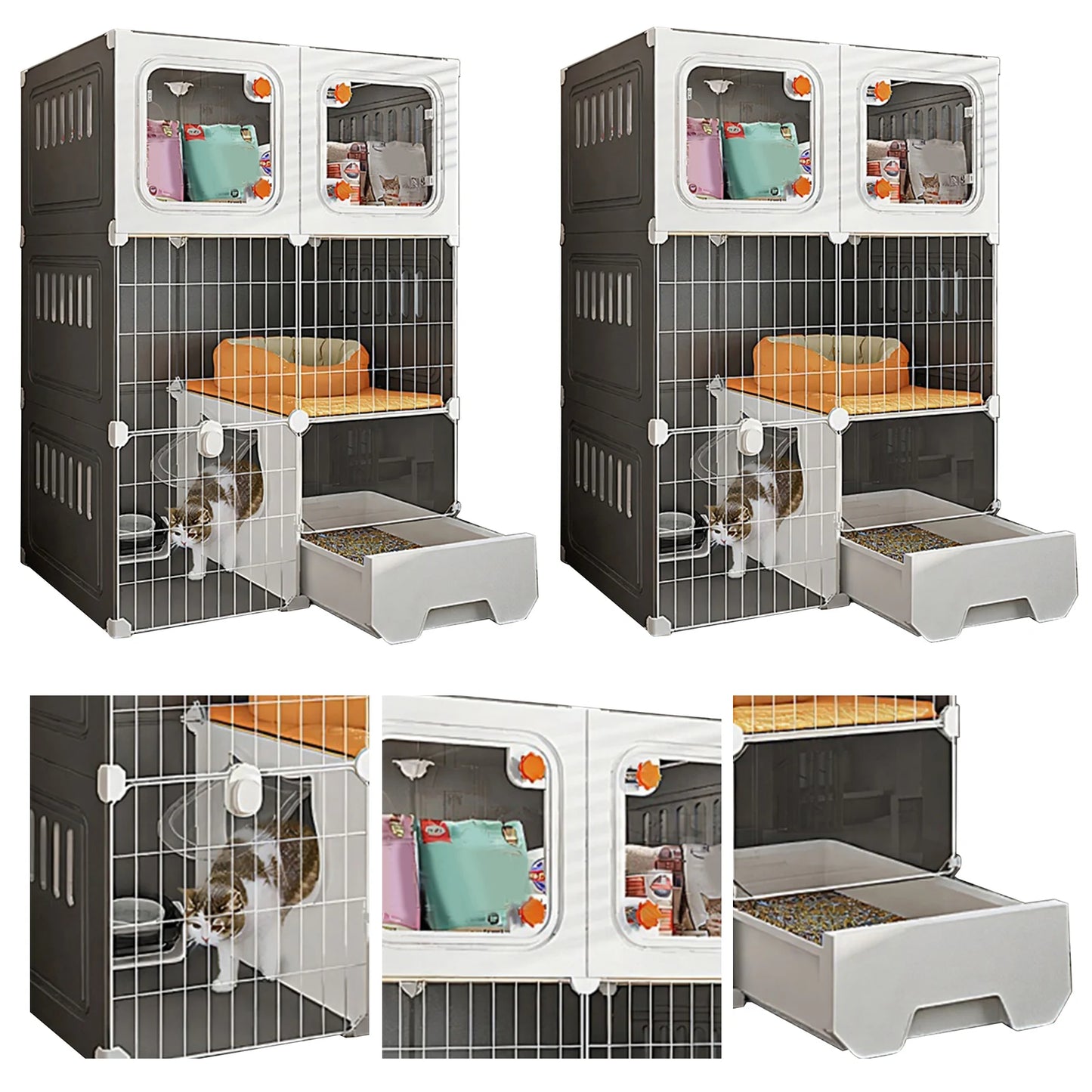 Indoor Cat Cage with Bed, Hammock, Litter Box