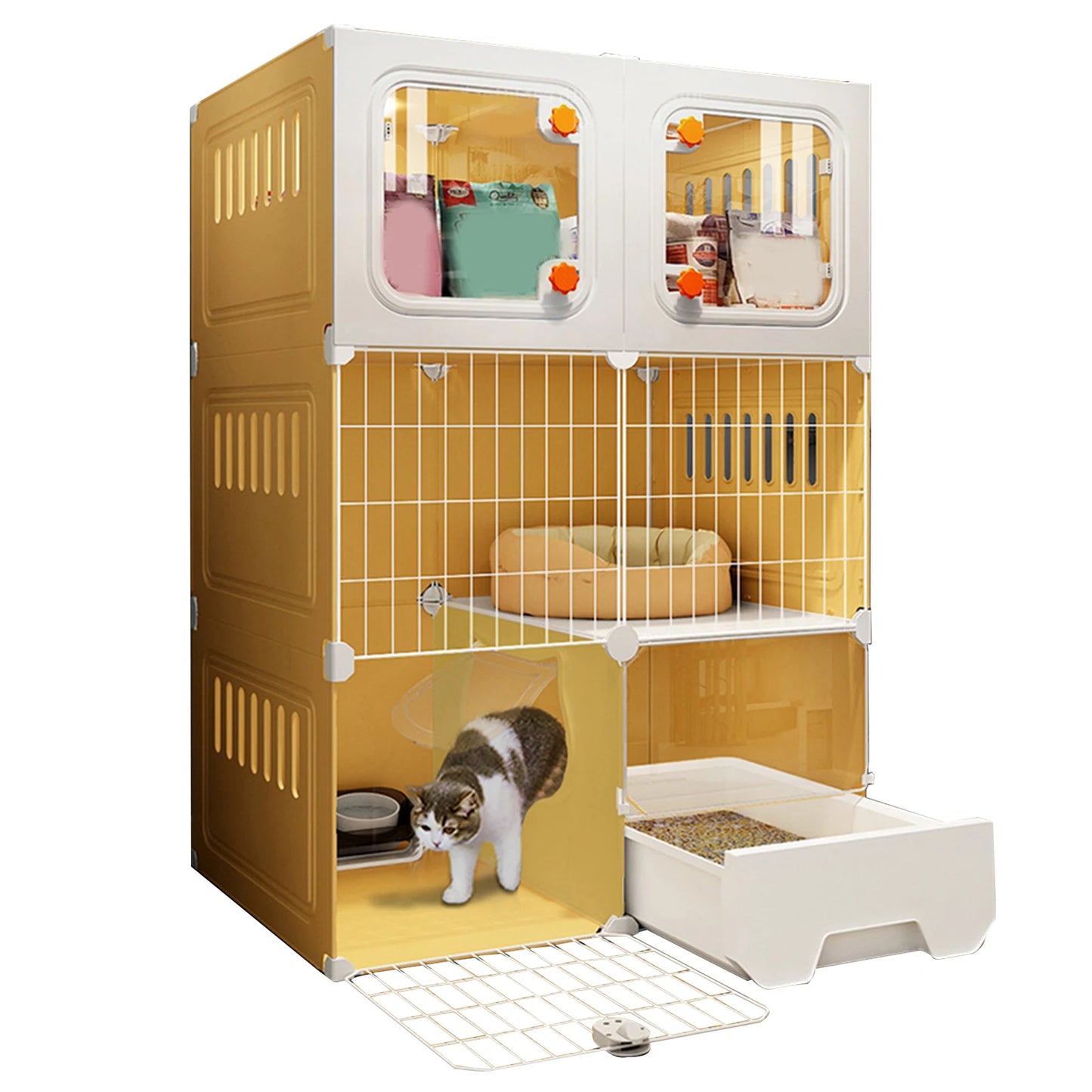 Indoor Cat Cage with Bed, Hammock, Litter Box