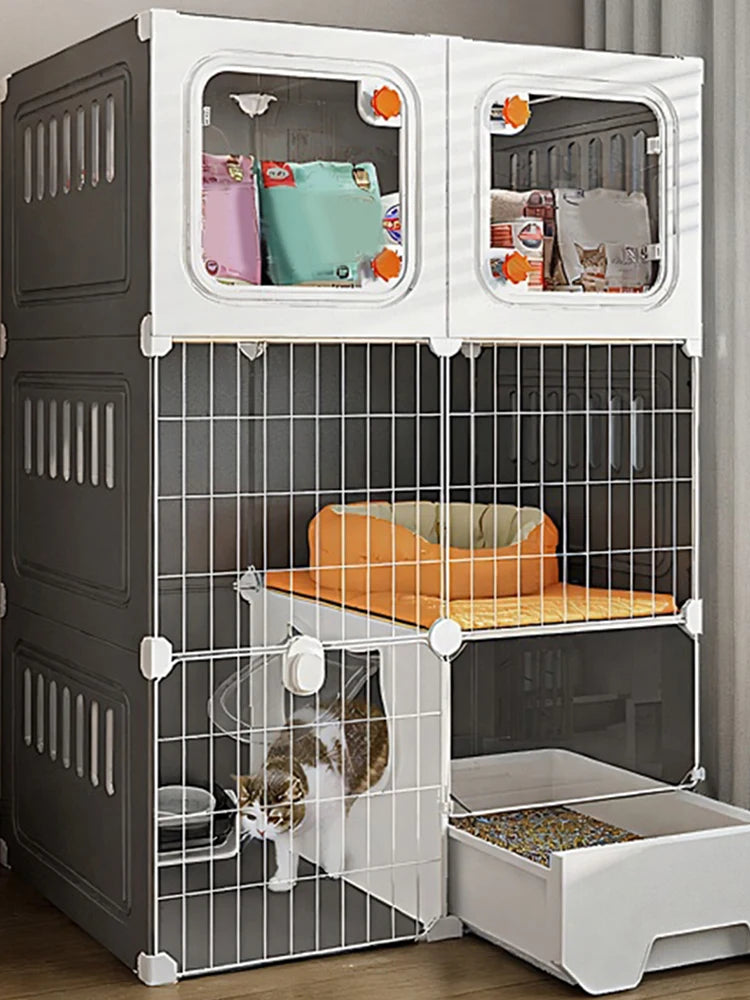 Indoor Cat Cage with Bed, Hammock, Litter Box