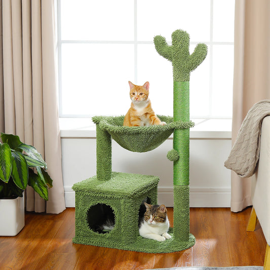 Cactus Cat Tree with Hammock, Scratching Post, Cat Toys