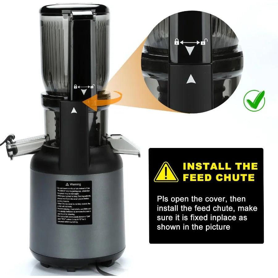 Cold press juicer for whole fruits and vegetables