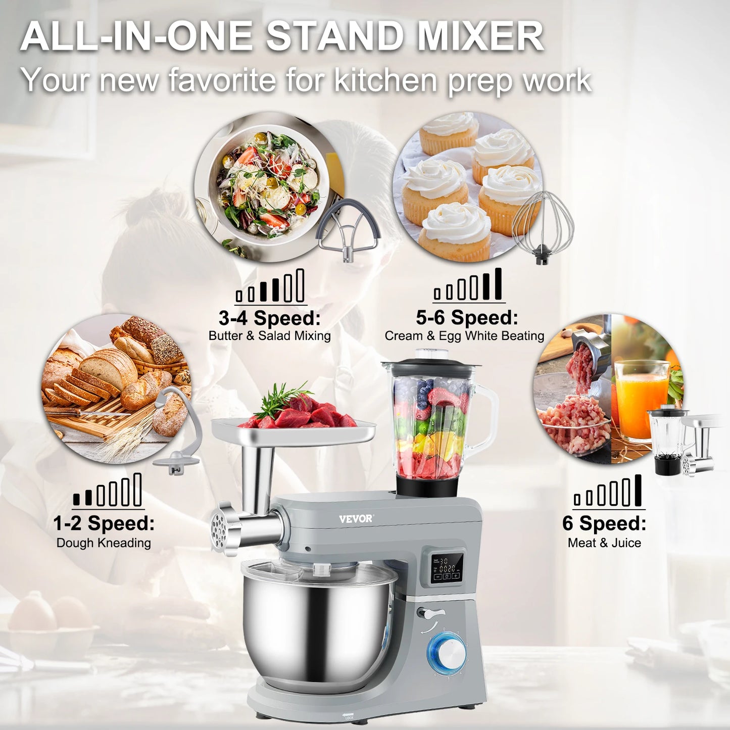 5 IN 1 Stand Mixer Multifunctional Electric Mixer with 6 Speeds
