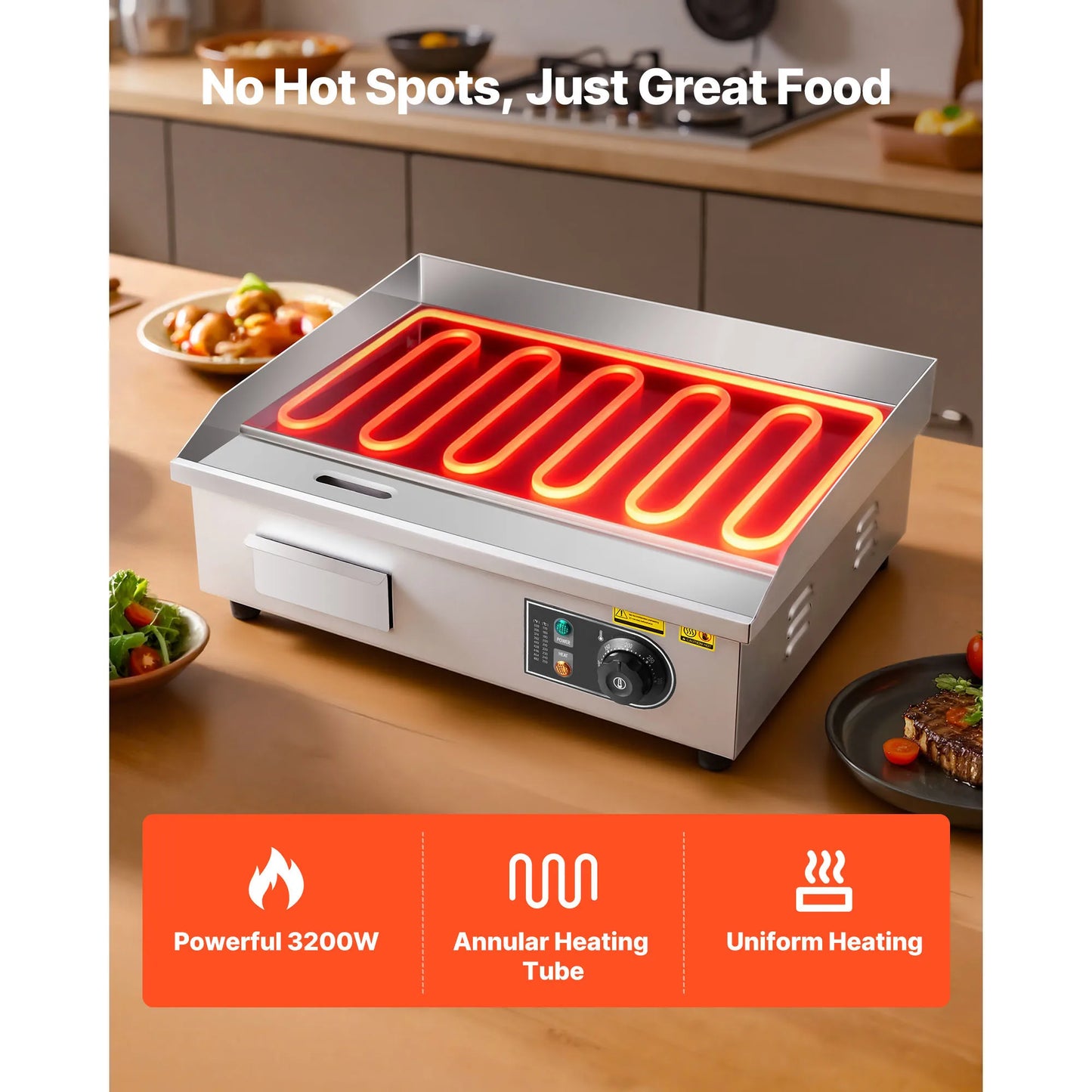 Commercial Electric Stainless Steel Countertop Flat Top Grill