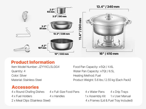 Stainless Steel Chafing Dish 4 Pack Buffet Set