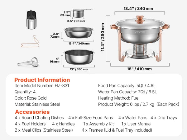 Stainless Steel Chafing Dish 4 Pack Buffet Set